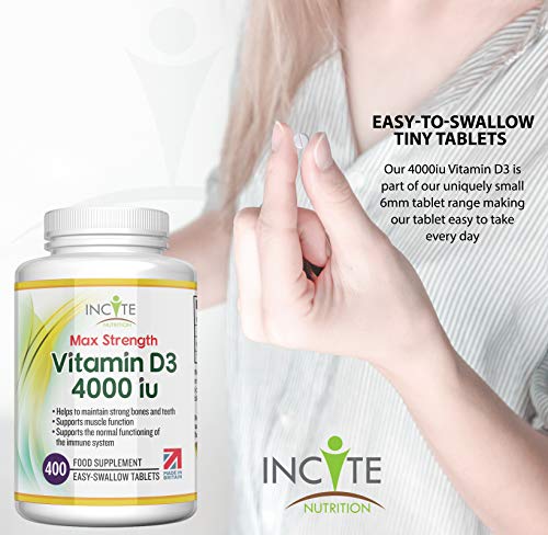 Vitamin D 4000iu - 400 Premium Vitamin D3 Easy-Swallow Micro Tablets - One a Day High Strength Cholecalciferol VIT D3 - Vegetarian Supplement - Made in The UK by Incite Nutrition - FoxMart™️ - Incite Nutrition